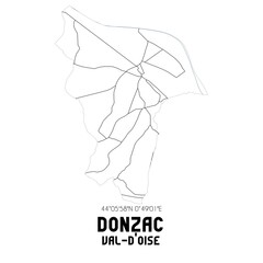 DONZAC Val-d'Oise. Minimalistic street map with black and white lines.