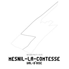 MESNIL-LA-COMTESSE Val-d'Oise. Minimalistic street map with black and white lines.