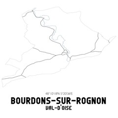 BOURDONS-SUR-ROGNON Val-d'Oise. Minimalistic street map with black and white lines.