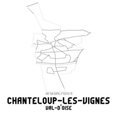 CHANTELOUP-LES-VIGNES Val-d'Oise. Minimalistic street map with black and white lines.