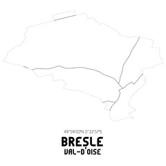BRESLE Val-d'Oise. Minimalistic street map with black and white lines.