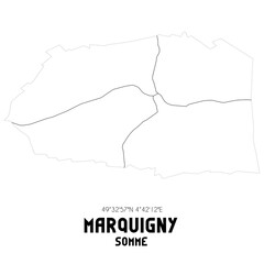 MARQUIGNY Somme. Minimalistic street map with black and white lines.