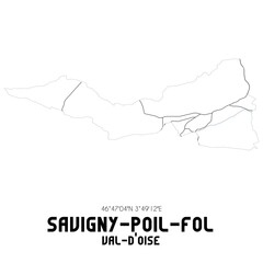 SAVIGNY-POIL-FOL Val-d'Oise. Minimalistic street map with black and white lines.