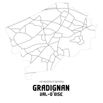 GRADIGNAN Val-d'Oise. Minimalistic street map with black and white lines.