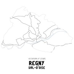 REGNY Val-d'Oise. Minimalistic street map with black and white lines.