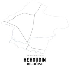 MEHOUDIN Val-d'Oise. Minimalistic street map with black and white lines.