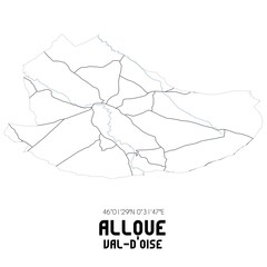 ALLOUE Val-d'Oise. Minimalistic street map with black and white lines.