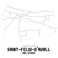 SAINT-FELIU-D'AVALL Val-d'Oise. Minimalistic street map with black and white lines.