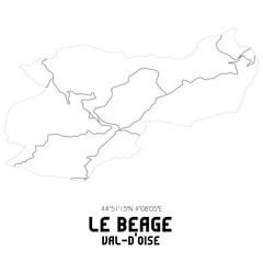 LE BEAGE Val-d'Oise. Minimalistic street map with black and white lines.