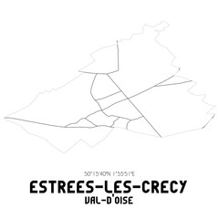 ESTREES-LES-CRECY Val-d'Oise. Minimalistic street map with black and white lines.