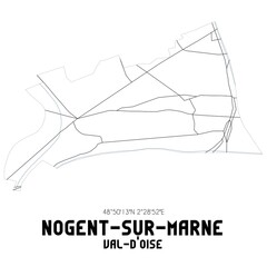 NOGENT-SUR-MARNE Val-d'Oise. Minimalistic street map with black and white lines.
