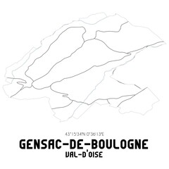 GENSAC-DE-BOULOGNE Val-d'Oise. Minimalistic street map with black and white lines.