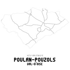 POULAN-POUZOLS Val-d'Oise. Minimalistic street map with black and white lines.