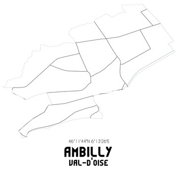 AMBILLY Val-d'Oise. Minimalistic street map with black and white lines.