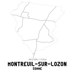 MONTREUIL-SUR-LOZON Somme. Minimalistic street map with black and white lines.
