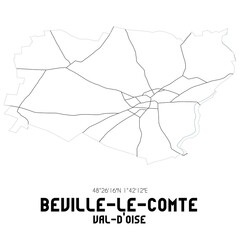 Obraz premium BEVILLE-LE-COMTE Val-d'Oise. Minimalistic street map with black and white lines.