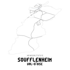 SOUFFLENHEIM Val-d'Oise. Minimalistic street map with black and white lines.