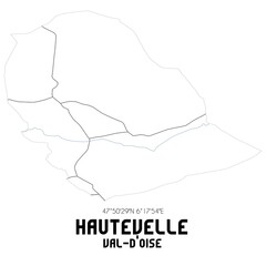 HAUTEVELLE Val-d'Oise. Minimalistic street map with black and white lines.