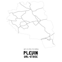 PLEVIN Val-d'Oise. Minimalistic street map with black and white lines.