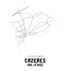 CAZERES Val-d'Oise. Minimalistic street map with black and white lines.