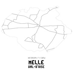 MELLE Val-d'Oise. Minimalistic street map with black and white lines.