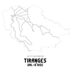 TIRANGES Val-d'Oise. Minimalistic street map with black and white lines.