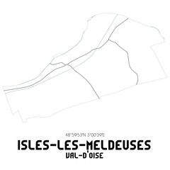 ISLES-LES-MELDEUSES Val-d'Oise. Minimalistic street map with black and white lines.