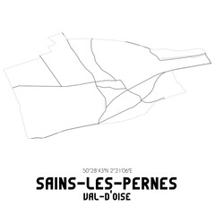 SAINS-LES-PERNES Val-d'Oise. Minimalistic street map with black and white lines.