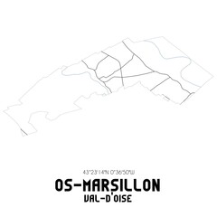 OS-MARSILLON Val-d'Oise. Minimalistic street map with black and white lines.