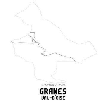 GRANES Val-d'Oise. Minimalistic street map with black and white lines.