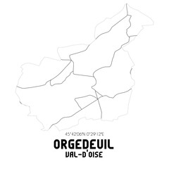 ORGEDEUIL Val-d'Oise. Minimalistic street map with black and white lines.