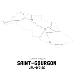 SAINT-GOURGON Val-d'Oise. Minimalistic street map with black and white lines.