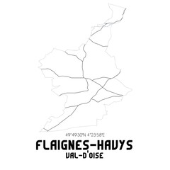 FLAIGNES-HAVYS Val-d'Oise. Minimalistic street map with black and white lines.