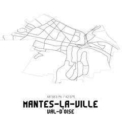 MANTES-LA-VILLE Val-d'Oise. Minimalistic street map with black and white lines.
