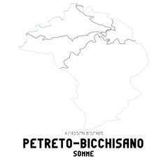 PETRETO-BICCHISANO Somme. Minimalistic street map with black and white lines.