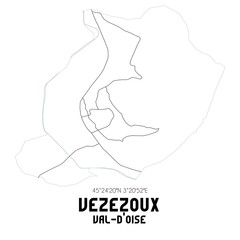 VEZEZOUX Val-d'Oise. Minimalistic street map with black and white lines.