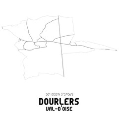 DOURLERS Val-d'Oise. Minimalistic street map with black and white lines.