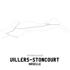 VILLERS-STONCOURT Moselle. Minimalistic street map with black and white lines.
