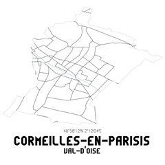 CORMEILLES-EN-PARISIS Val-d'Oise. Minimalistic street map with black and white lines.