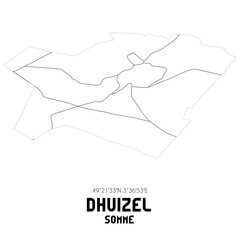 DHUIZEL Somme. Minimalistic street map with black and white lines.