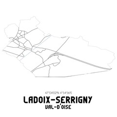 LADOIX-SERRIGNY Val-d'Oise. Minimalistic street map with black and white lines.
