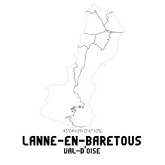 Fototapeta premium LANNE-EN-BARETOUS Val-d'Oise. Minimalistic street map with black and white lines.