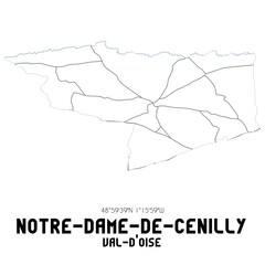 NOTRE-DAME-DE-CENILLY Val-d'Oise. Minimalistic street map with black and white lines.