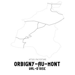 ORBIGNY-AU-MONT Val-d'Oise. Minimalistic street map with black and white lines.