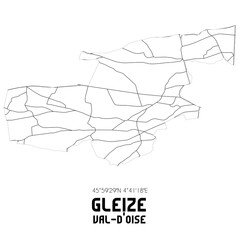 GLEIZE Val-d'Oise. Minimalistic street map with black and white lines.