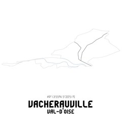VACHERAUVILLE Val-d'Oise. Minimalistic street map with black and white lines.