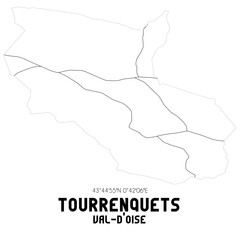 TOURRENQUETS Val-d'Oise. Minimalistic street map with black and white lines.
