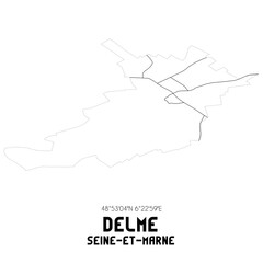 DELME Seine-et-Marne. Minimalistic street map with black and white lines.