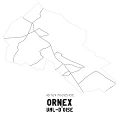 ORNEX Val-d'Oise. Minimalistic street map with black and white lines.