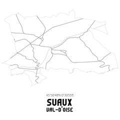SUAUX Val-d'Oise. Minimalistic street map with black and white lines.